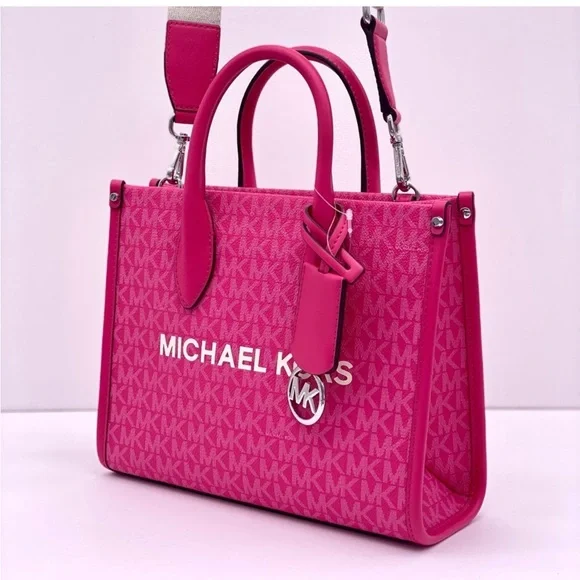 MICHAEL KORS MIRELLA SMALL SHOPPER TOTE CROSSBODY DRAGONFRUIT - Picture 6 of 12